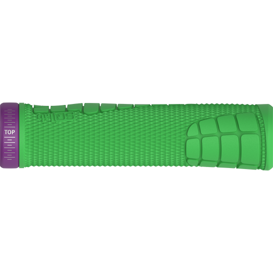 Poignées VTT SQlab 7OX Pro 2.0 Metzger en vert et violet avec collier lock-on