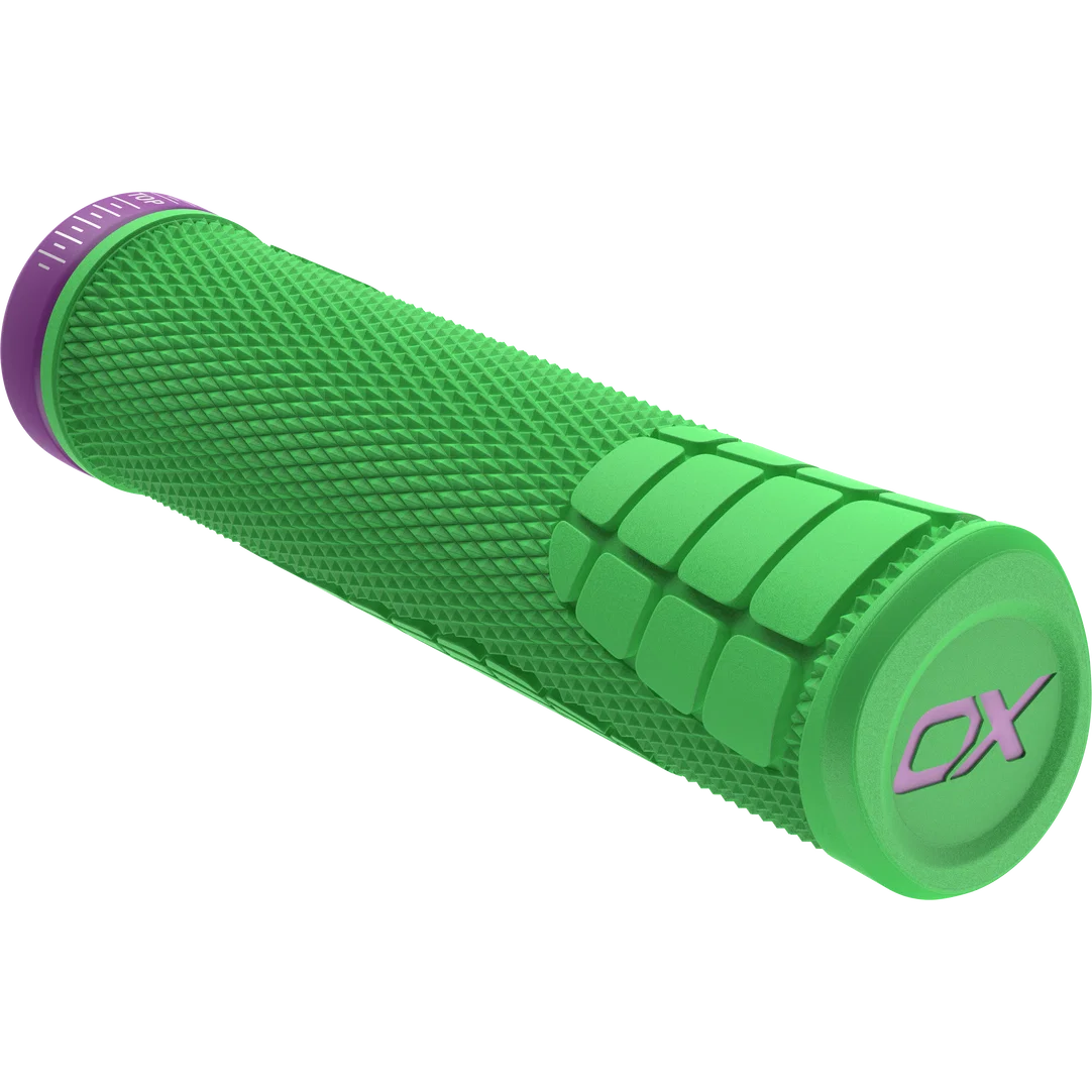 SQlab 7OX Pro 2.0 Metzger MTB handlebar grips in neon green and purple
