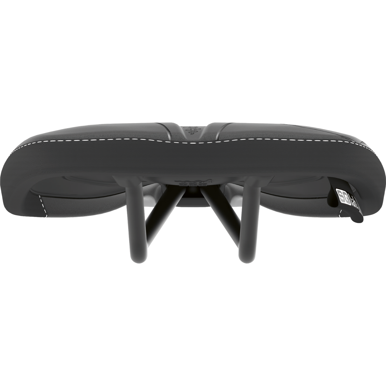 SQlab 611 Ergowave active MTB saddle in black, rear view showing rails
