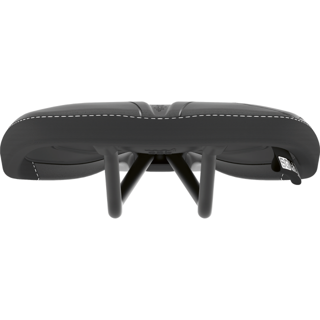 SQlab 611 Ergowave active MTB saddle in black, rear view showing rails
