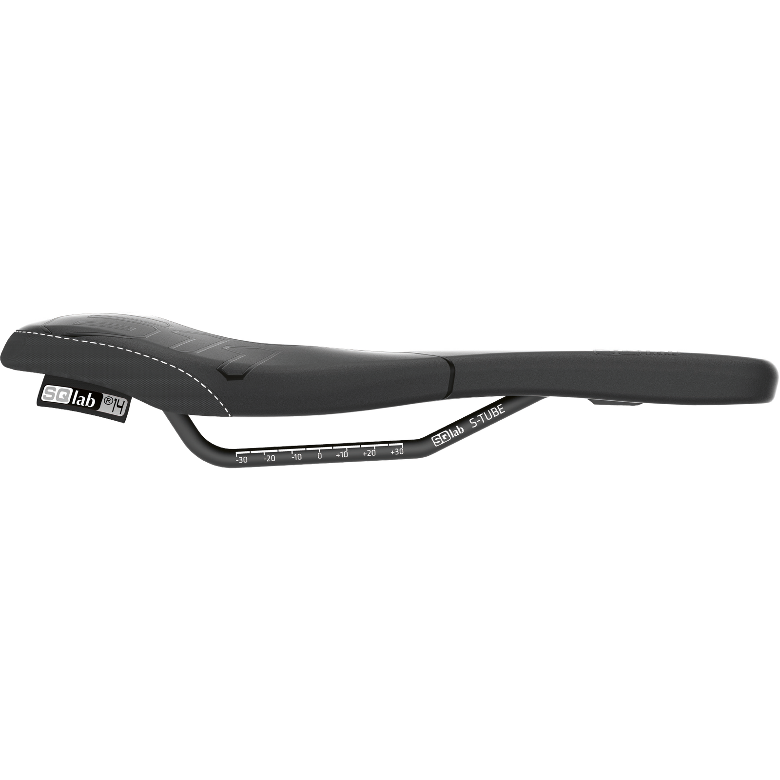 SQlab 611 Ergowave active MTB saddle in black, side profile with S-TUBE rail