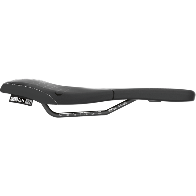 SQlab 611 Ergowave active MTB saddle in black, side profile with S-TUBE rail