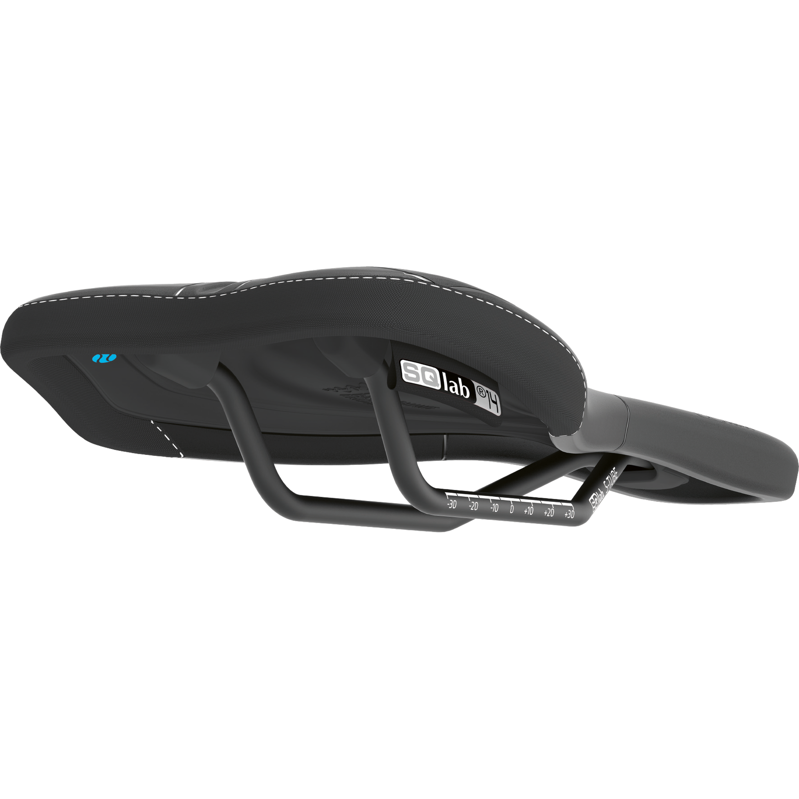 SQlab 611 Ergowave active MTB saddle 14cm in black, side view showing active rail pivot system