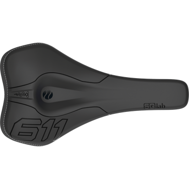 SQlab 611 Ergowave active MTB saddle in black, top view with pressure-relief channel