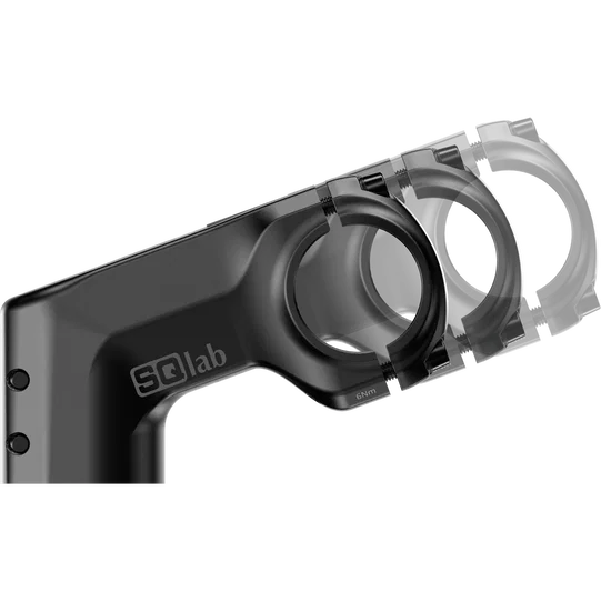 SQlab 810 3.0 mountain bike stem in black, handlebar clamp detail view