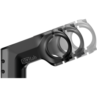 SQlab 810 3.0 mountain bike stem in black, handlebar clamp detail view