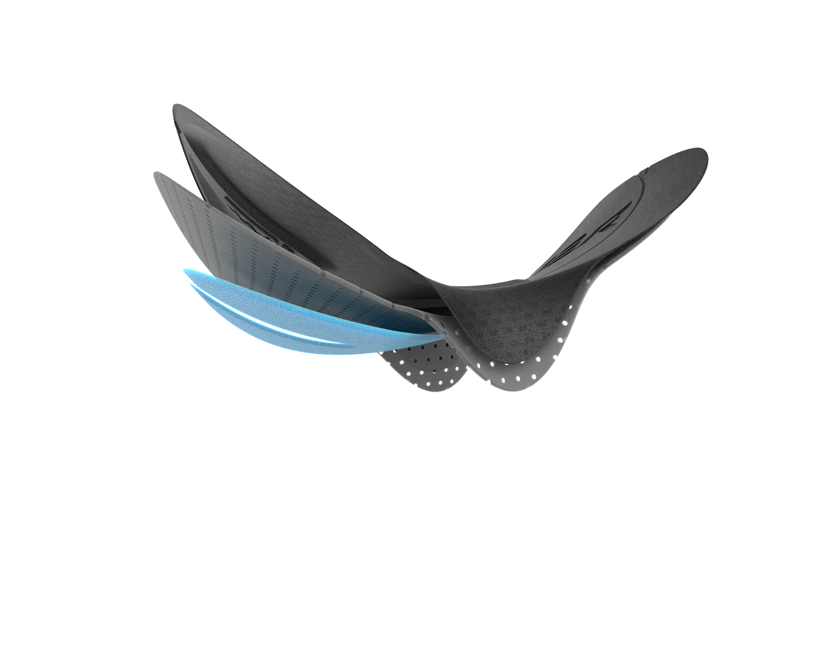 SQlab SQ-Pad 12 R cycling chamois pad in charcoal and light blue exploded detail view