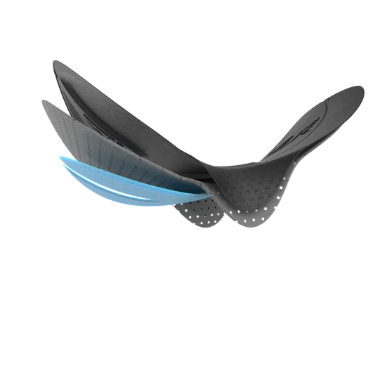 SQlab SQ-Pad 12 R cycling chamois pad in charcoal and light blue exploded detail view