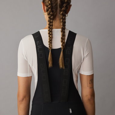 SQlab ONE12 women bib tights in black with logo-print straps, back view