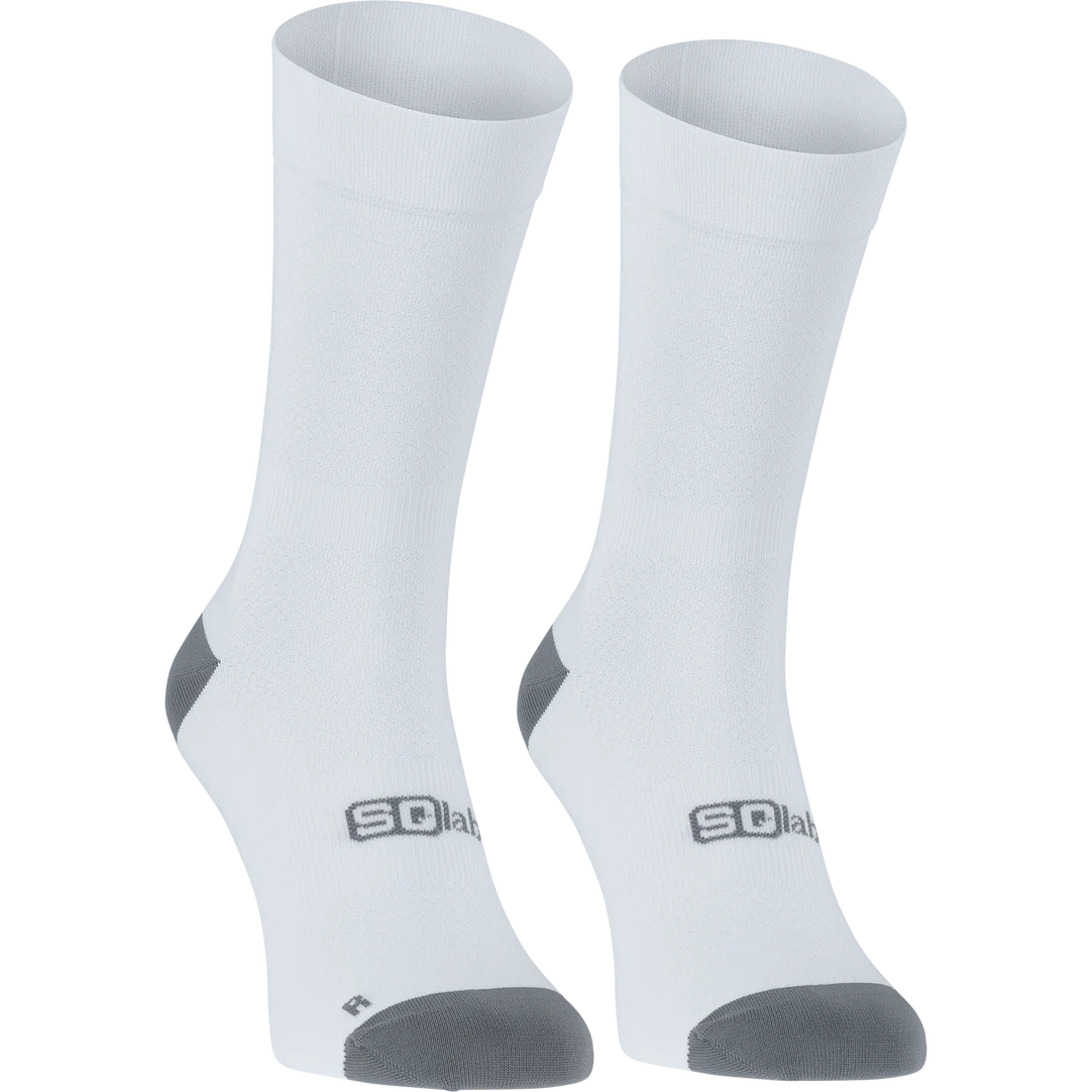 SQlab ONE12 2.0 unisex road cycling socks in white with grey reinforced toe and heel
