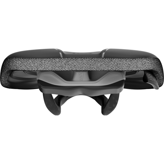 SQlab 614 ERGOWAVE active 2.1 Carbon saddle in black rear view showing carbon rails and active pivot system