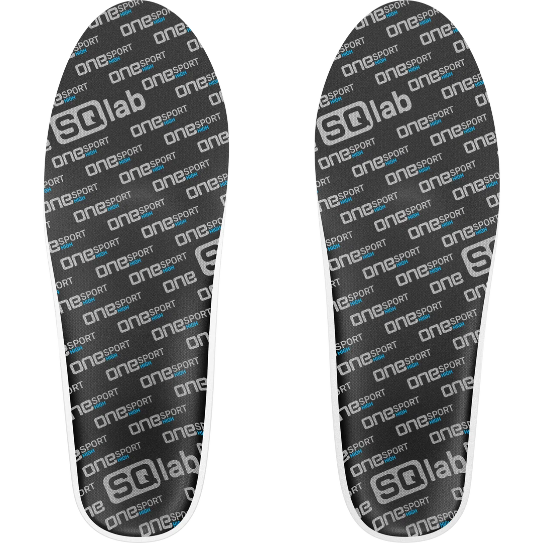 SQlab ONE sport HIGH cycling shoe insoles in black with grey logo pattern