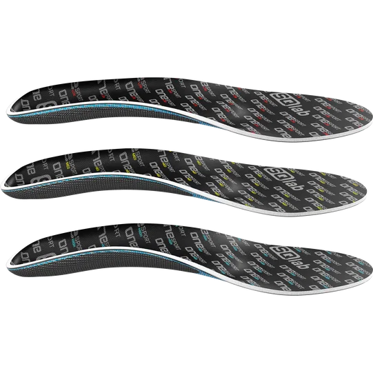 SQlab ONE sport high cycling shoe insole in black and cyan, triple view