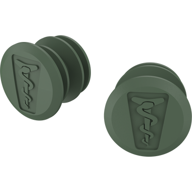 SQlab 714 gravel handlebar tape bar end plugs in olive green, three-quarter view