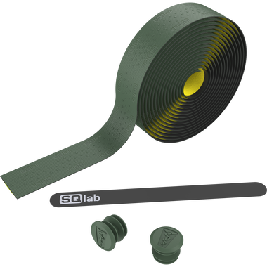 SQlab 714 gravel handlebar tape in olive green with bar end plugs and velcro strap