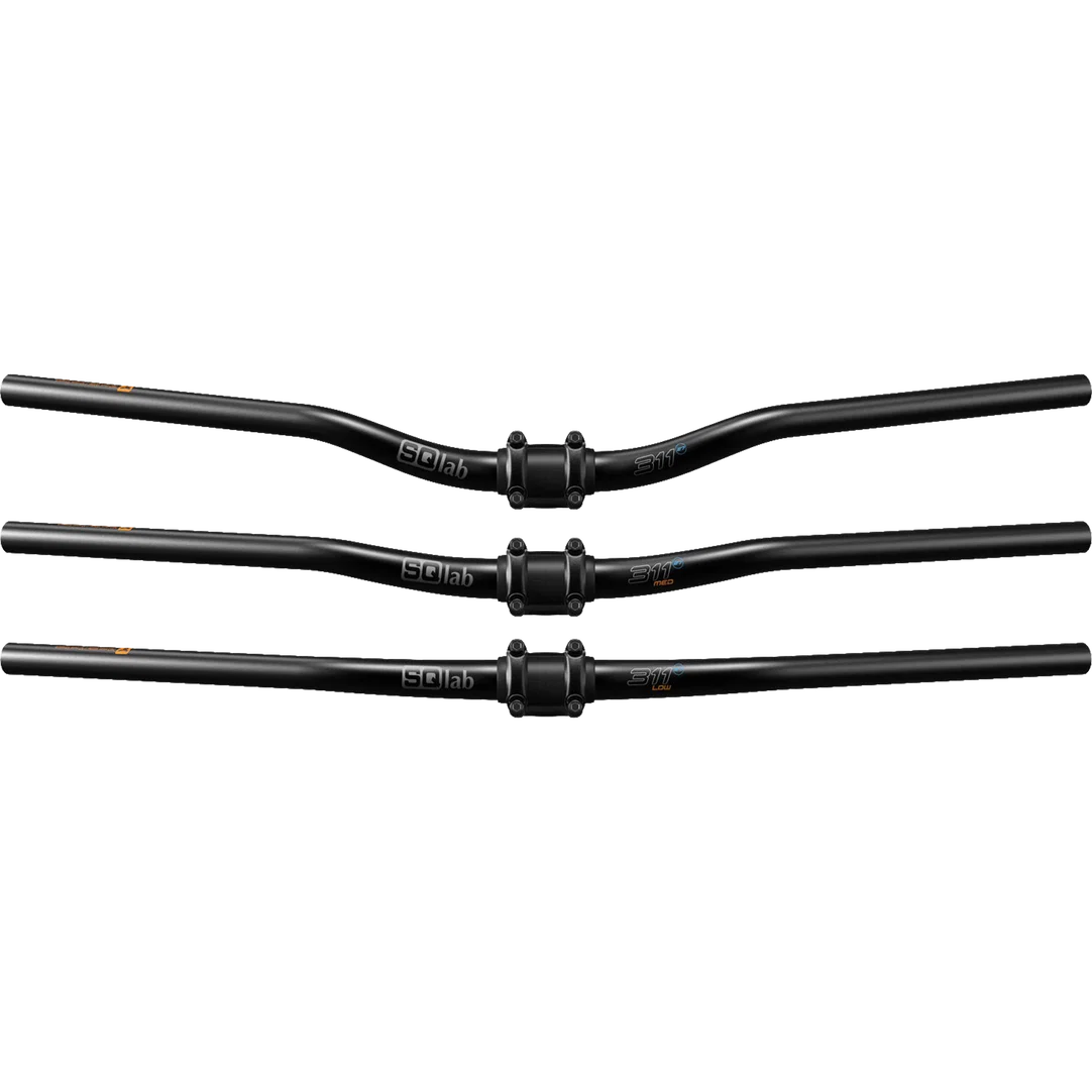 SQlab 311 Alu mountain bike handlebar 27.0mm in black showing high, med and low rise variants