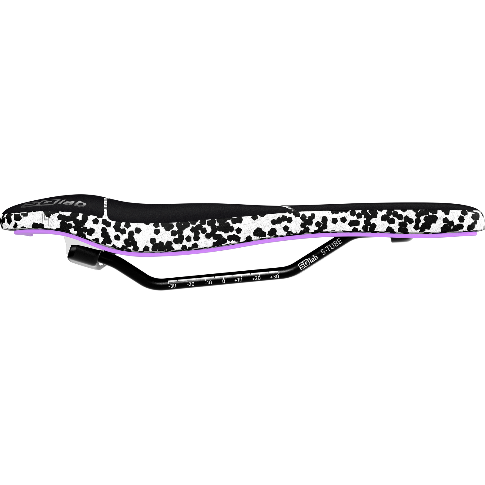 SQlab ClipOn 611 Infinergy ERGOWAVE active 2.1 saddle in black, white splatter and lavender