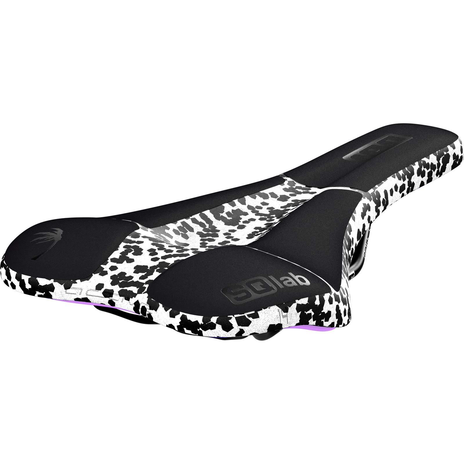 SQlab ClipOn 611 Infinergy ERGOWAVE active 2.1 ltd. saddle in black and white animal print with purple accents