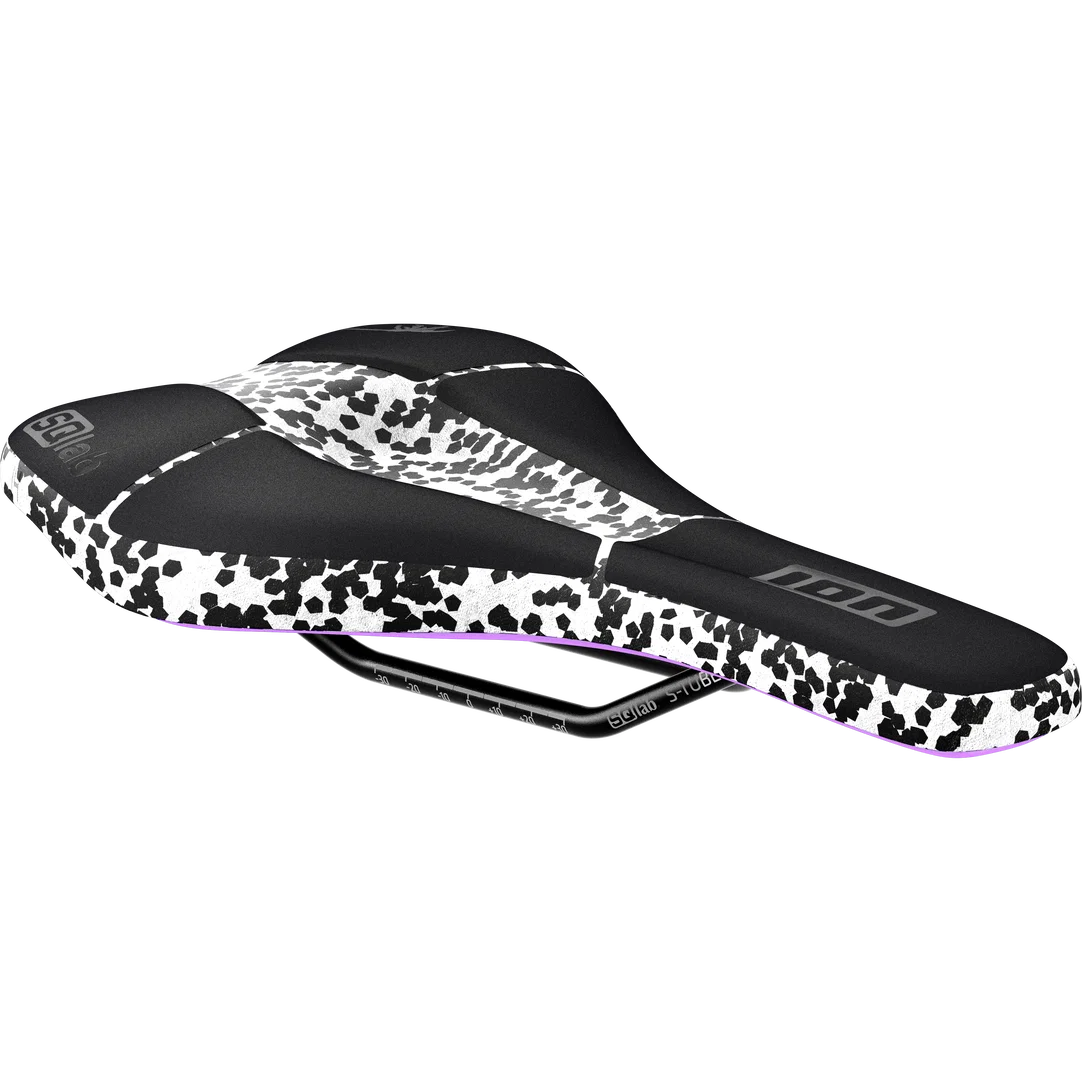 SQlab ClipOn 611 Infinergy ERGOWAVE active 2.1 ltd. saddle in black, white and lavender splatter print
