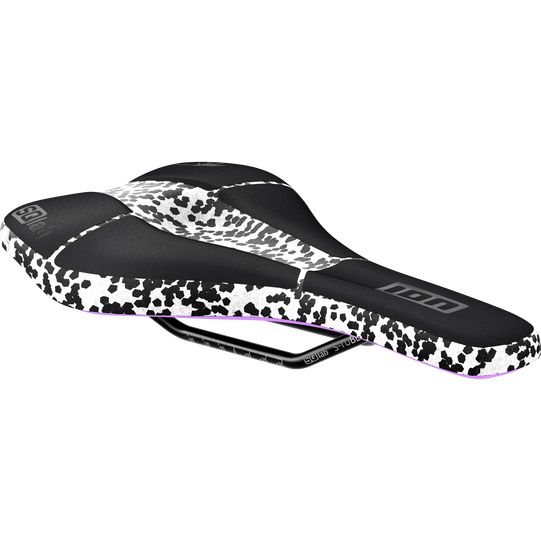SQlab ClipOn 611 Infinergy ERGOWAVE active 2.1 ltd. saddle in black, white and lavender splatter print