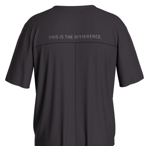 SQlab TITD oversized unisex tee in charcoal black back view with tonal print
