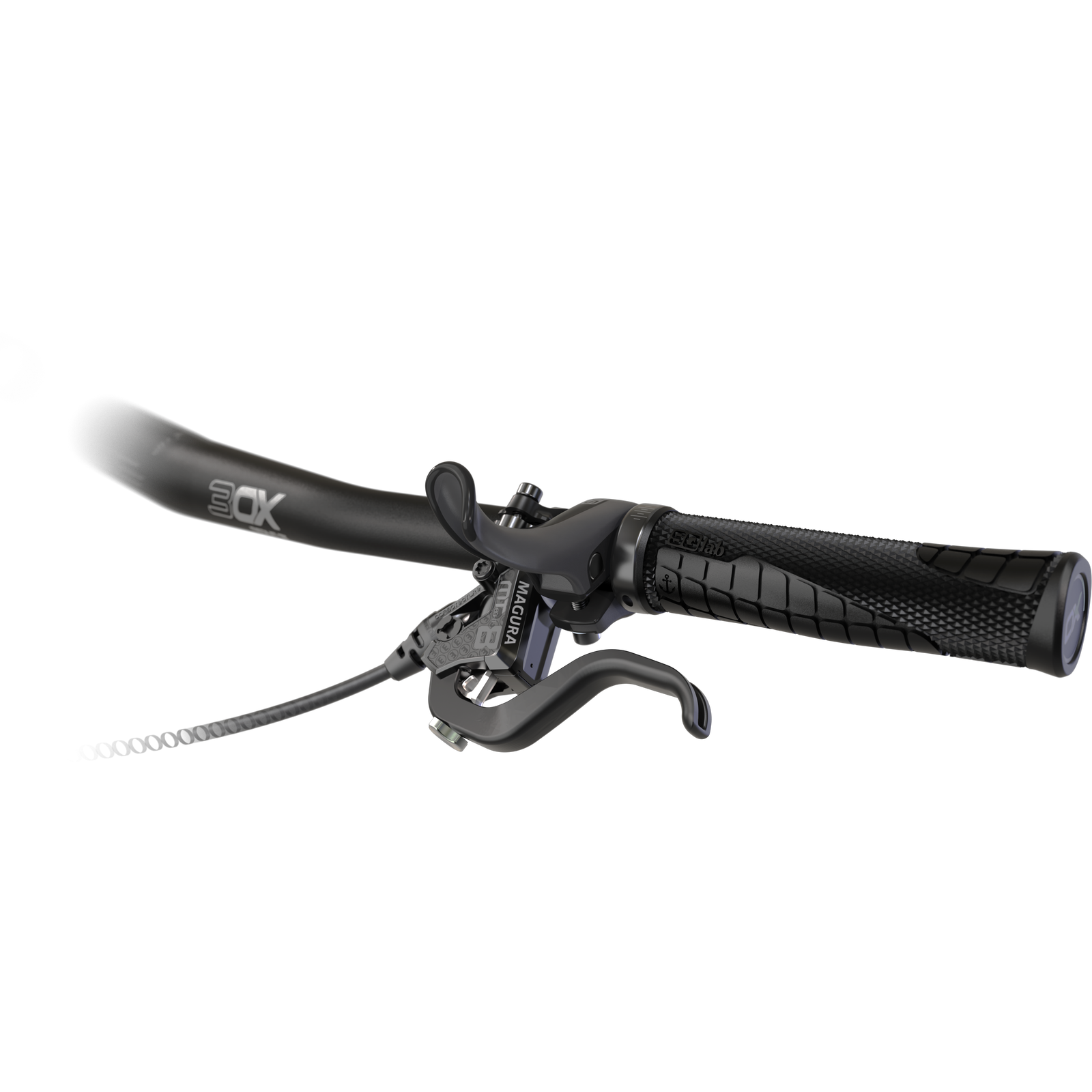 SQlab 411 MTB 3.0 inner barend in matte black mounted on handlebar with Magura brake lever