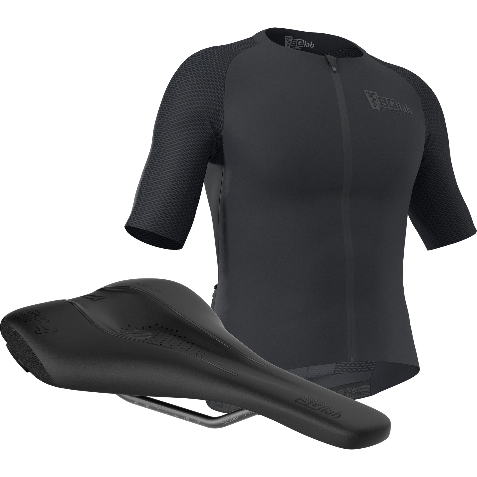 SQlab Gravel Basic bundle cycling jersey and bike saddle in black