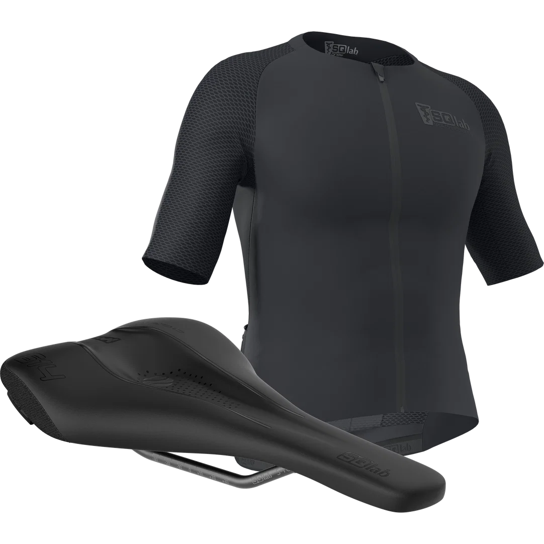SQlab Gravel Basic bundle cycling jersey and bike saddle in black
