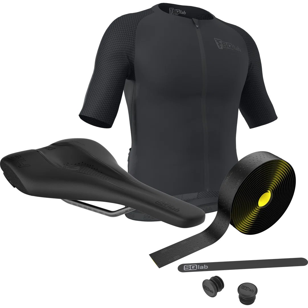 SQlab Gravel Complete bundle with cycling jersey, saddle and handlebar tape in black and yellow-green