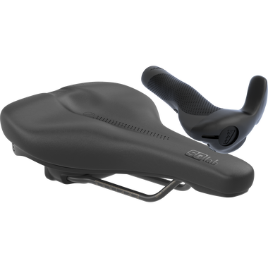 SQlab Trekking Basic bike saddle and handlebar grips bundle in black
