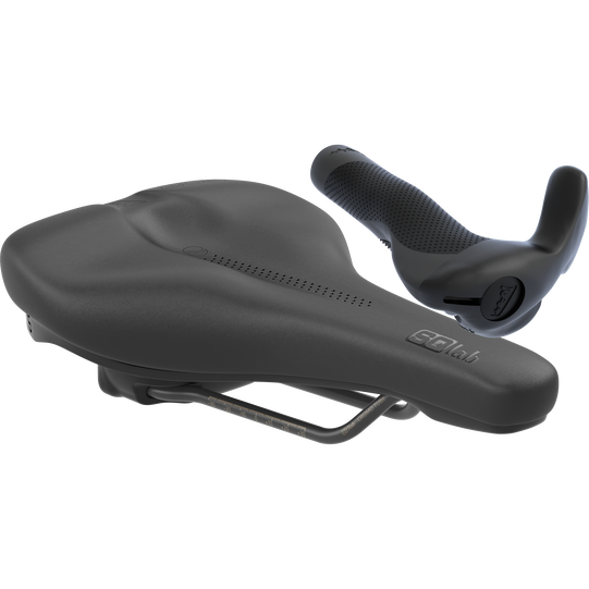 SQlab Trekking Basic bike saddle and handlebar grips bundle in black