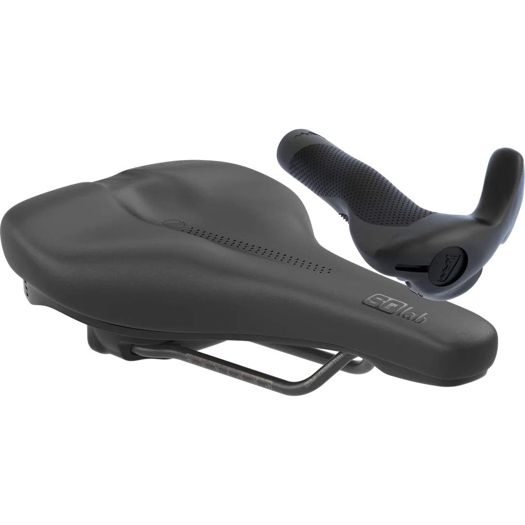 SQlab Trekking Basic bike saddle and handlebar grips bundle in black