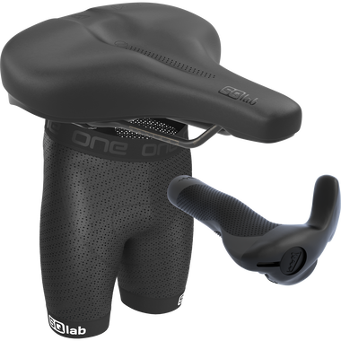 SQlab Trekking Complete bundle with cycling saddle, cycling shorts and handlebar grips in black