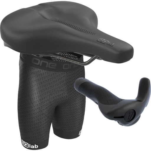 SQlab Trekking Complete bundle with cycling saddle, cycling shorts and handlebar grips in black