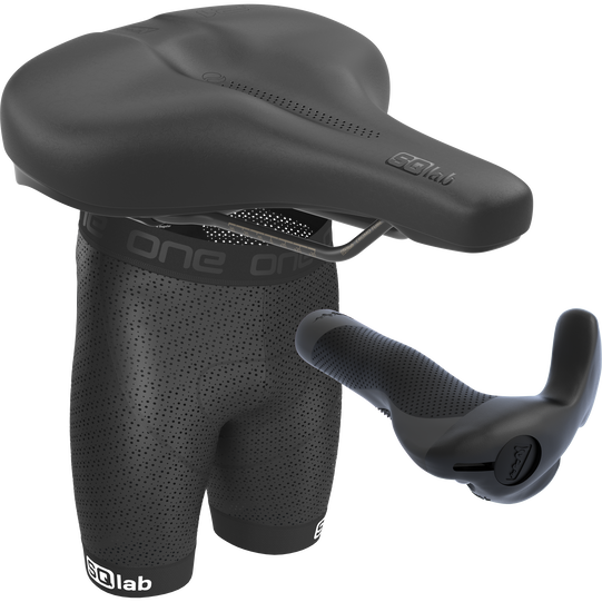 SQlab Trekking Complete bundle with cycling saddle, cycling shorts and handlebar grips in black