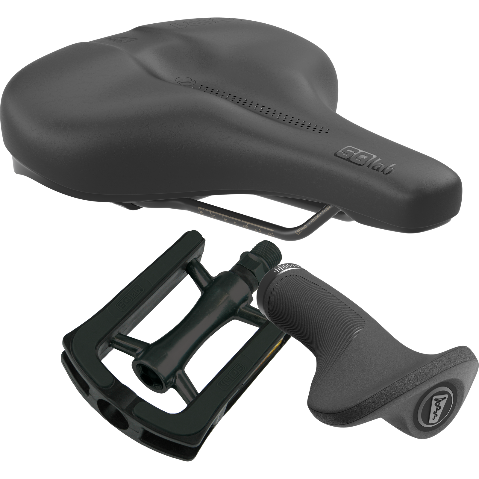 SQlab City Plus bundle saddle pedal and handlebar grip in black