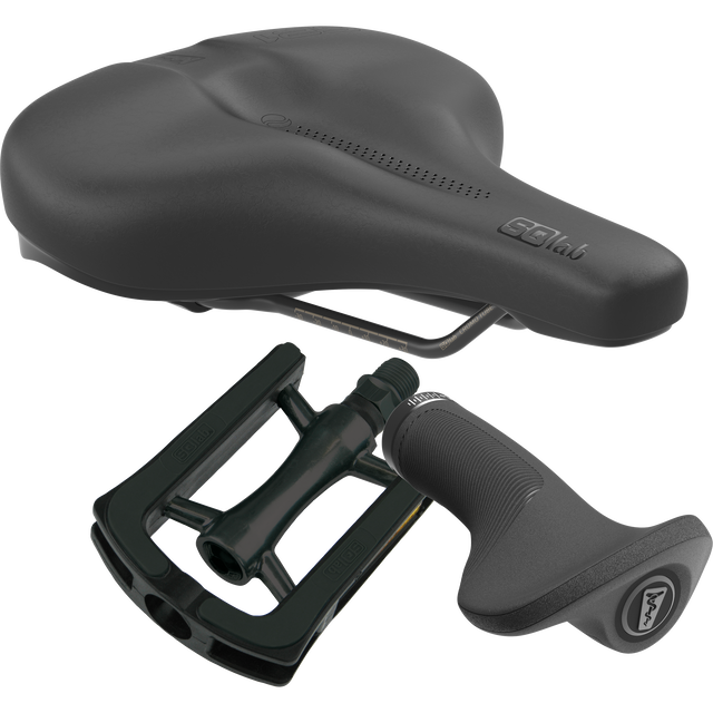 SQlab City Plus bundle saddle pedal and handlebar grip in black
