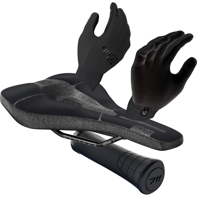 SQlab MTB Plus bundle saddle, grips and gloves in black and anthracite