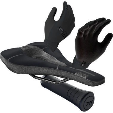 SQlab MTB Plus bundle selle, poignées et gants en noir et anthracite