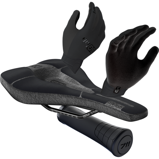 SQlab MTB Plus bundle selle, poignées et gants en noir et anthracite