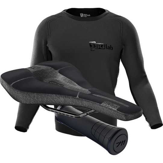 SQlab MTB Complete bundle selle, maillot de base et poignées de guidon en noir