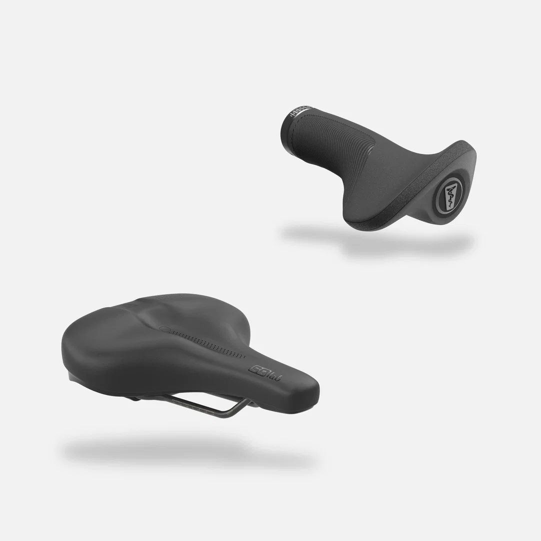 SQlab City Basic ergonomischer Fahrradsattel und Lenkergriffe in schwarz