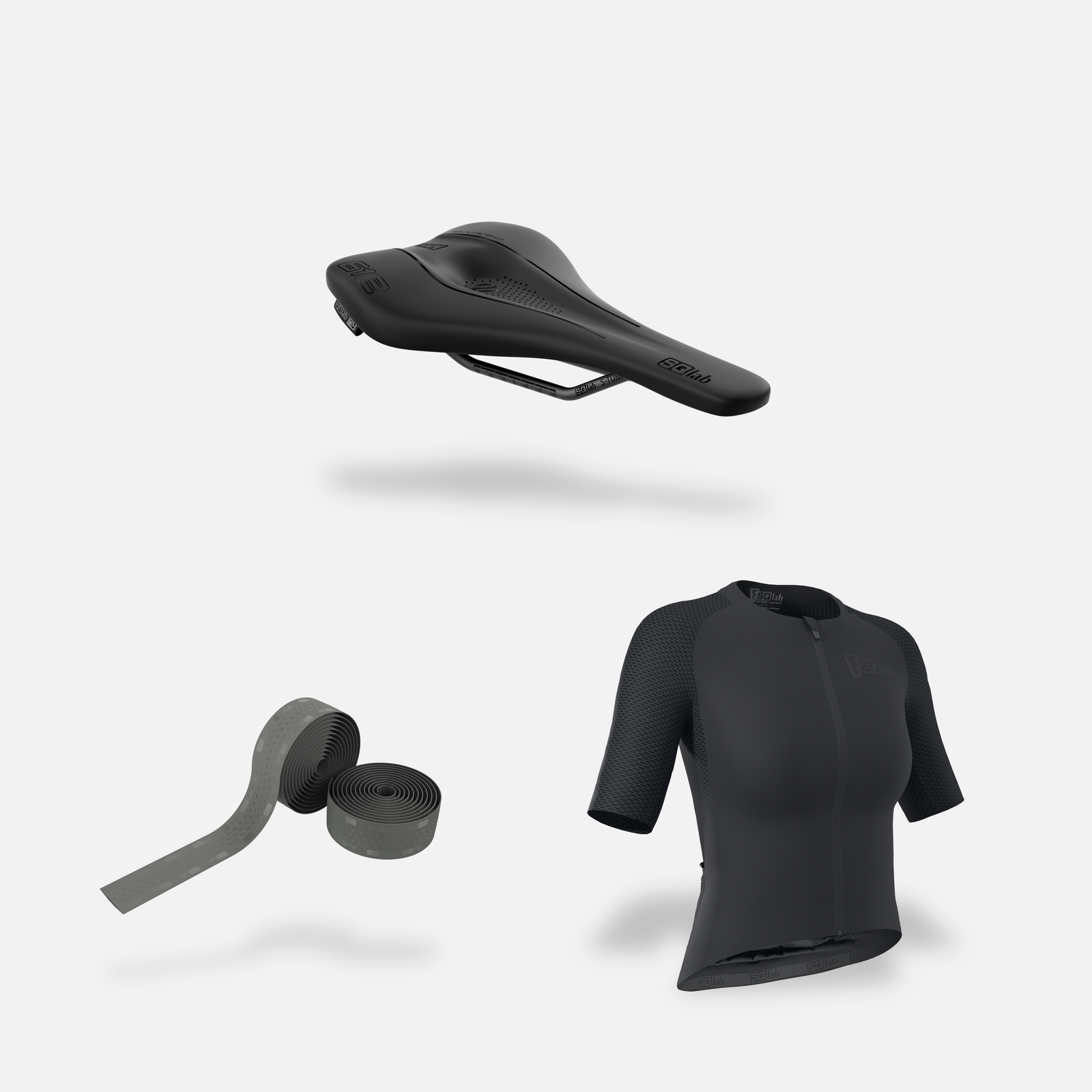 SQlab Road Plus Set: Sattel, Lenkerband und Kurzarm-Radtrikot in schwarz