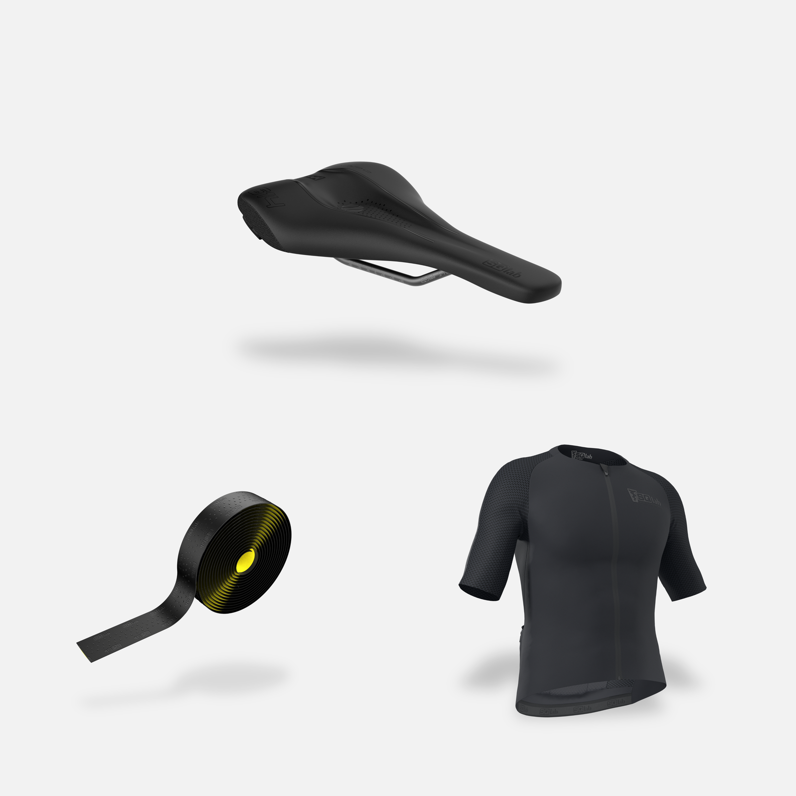 SQlab Gravel Complete Set mit Sattel, Lenkerband und Kurzarm-Trikot in schwarz