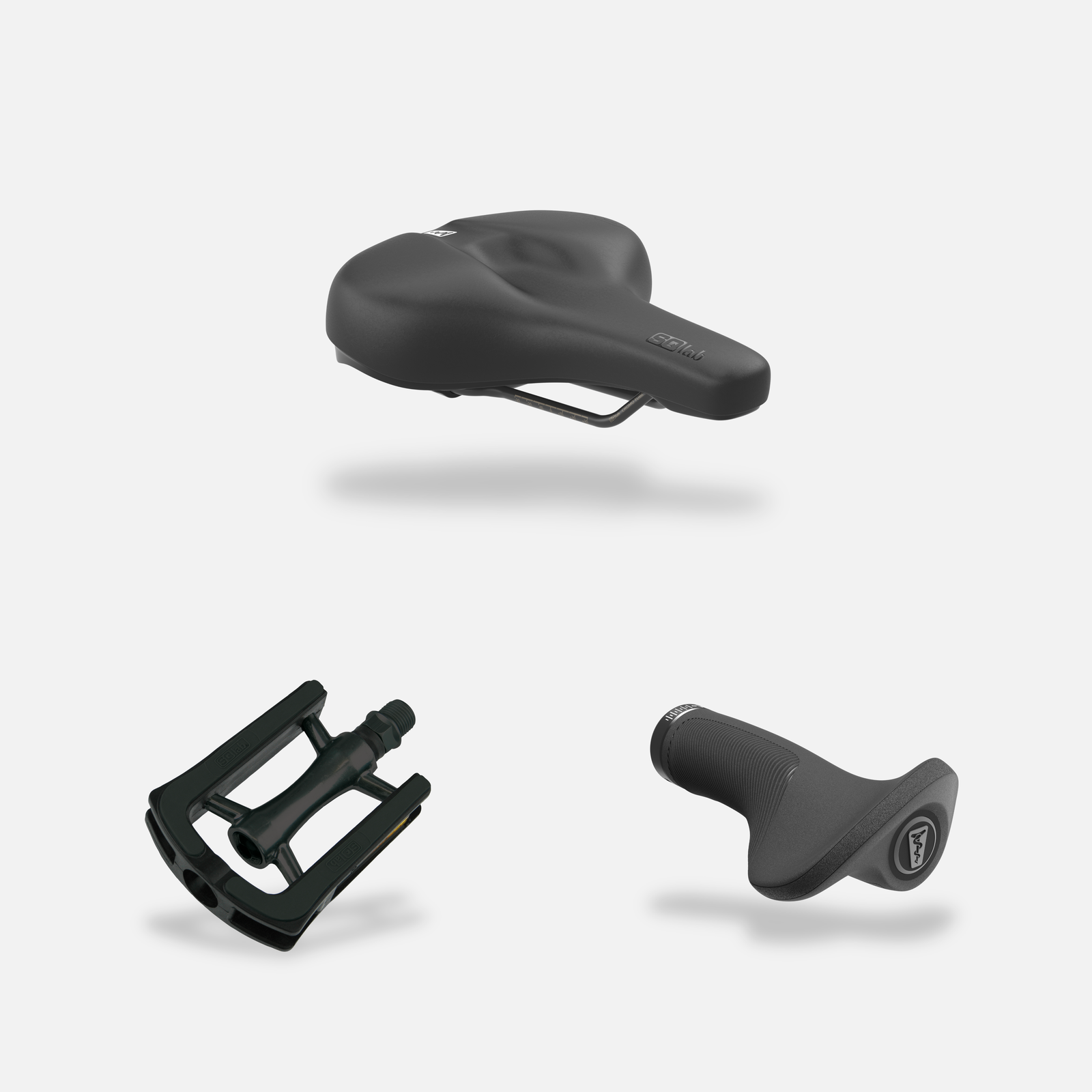 SQlab City Plus Fahrradzubehör-Set mit Sattel, Flatpedalen und Griffen in schwarz