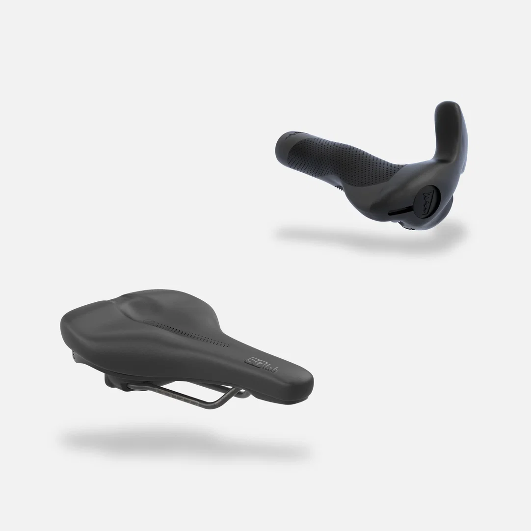 SQlab Trekking Basic Fahrradsattel und Lenkergriffe Set in schwarz